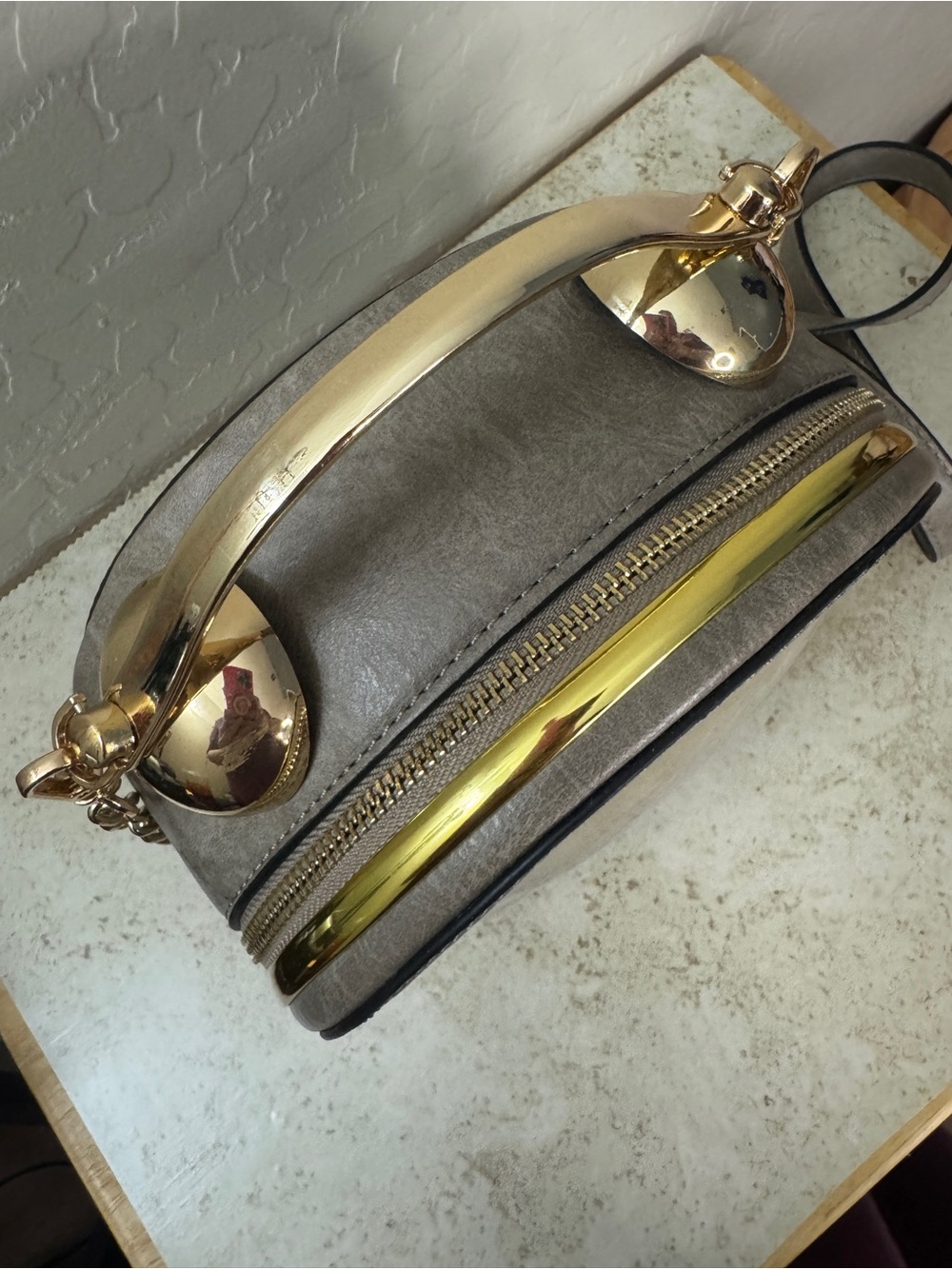 Round Clock-Face Crossbody Bag in Taupe - Picture 4 of 9
